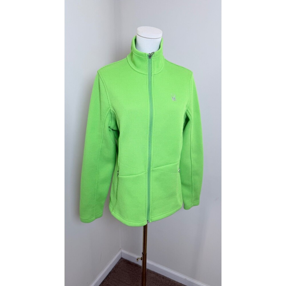Spyder Women's Core Sweater Active Jacket Neon Lime Green Full Zip Knit Y2K L - Picture 3 of 15